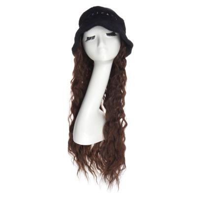 China Hot Sale Brown Natural Synthetic Curl Fleece Winter Long Water Wave Hair Cap Wigs for sale