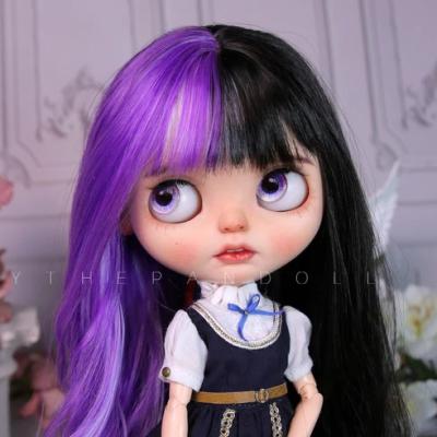 China New Design Straight 1/3 1/4 1/6 Custom Smart Black &Purple BJD Ombre Doll Wig for sale