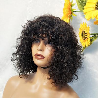 China Natural Top Quality Double Wave 12A Brazilian Hair Pulled Water Wave Bob Wig With Bangs for sale