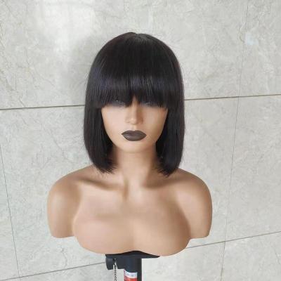 China 12A Glueless Straight Short Double Drawn Bangs Bob Wigs For Women Color Hair Unprocessed Brazilian Virgin Hair Wig for sale