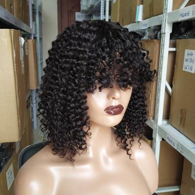 China 12A Curly Natural Black Afro Kinky Bang Short Curly Wig For Color Women Hair Wig Machine Made Wig for sale