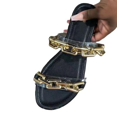 China Trend new summer metal fresh slippers 2022 European and American border women's foreign trade slippers snake chain pattern buckle fashion for sale