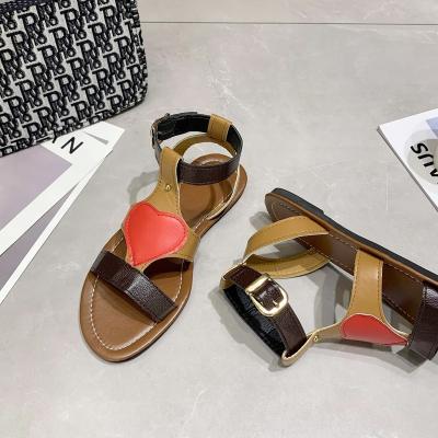 China New Fashion Summer Low Heel Sandals Women's Flat Unique Roman Shoes 2021 Retro Soft Fairy Style Soft Sole Slip Anti Slip for sale