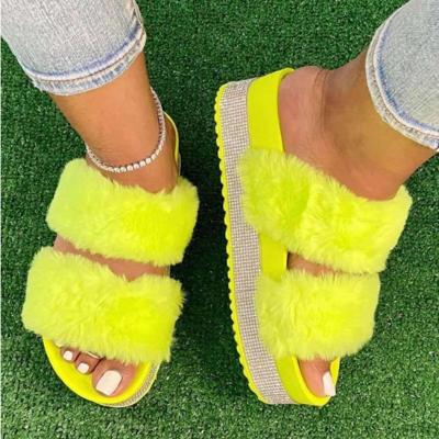 China Fuzzy Fluffy House Slippers And Sandals Light Indoor Female Bedroom Winter Hairy Fur Slippers For Women for sale