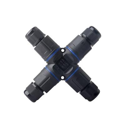 China Power Waterproof outdoor 4 way x type ip68 connector 16A IP68 0.3-1.5mm2 Cable  ip68 cable connector for sale