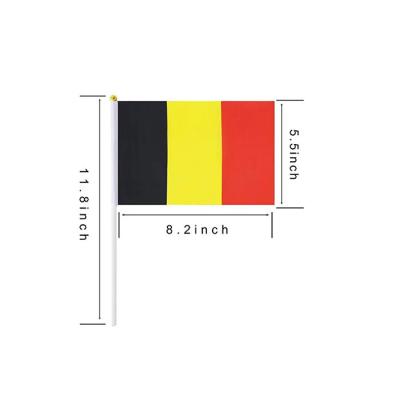 China Healthcare Institutes Belgium Black Red Yellow 14x21cm Hand Waving 100% Polyester Flag With Plastic Pole for sale