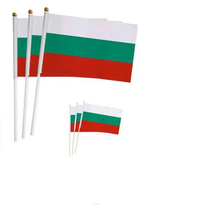 China Health Care Institutes Customize 14x21cm Polyester Waving Bunting Bulgaria Country Flag With Plastic Pole For Party Celebration for sale