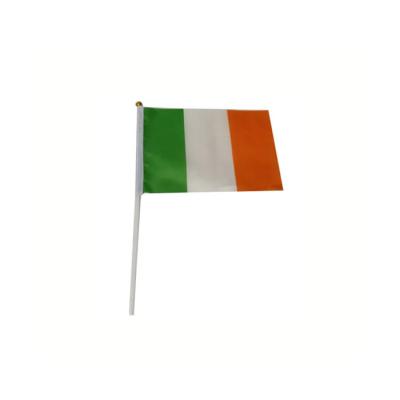 China Health Care Institutes Wholesale Cheap Stock Irish St Patrick's Day Hand Held Mini Ireland Waving Flag Polyester 14*21cm With Plastic Pole for sale