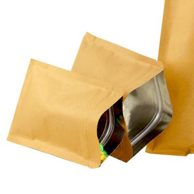 China Recyclable In Stock Flat Bottom Eco Friendly Ziplock Paper Bags Brown Kraft Paper for sale