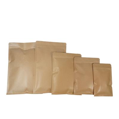 China Custom Printed Best Price Brown Kraft Paper Zipper Bags Recyclable With Flat Bottom for sale