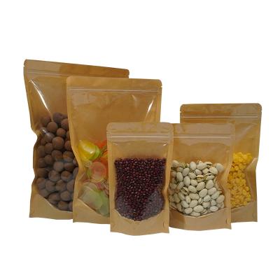 China Recyclable Wholesale Food Stand Up Pouch Brown CPP Recyclable Window Kraft Clear Ziplock Paper Bags for sale