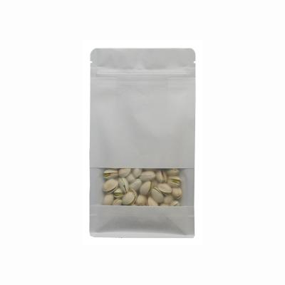 China Factory Direct Selling Recyclable White Stand Up Pockets Self Seal Snack Nut Candy Window Kraft Ziplock Bag for sale