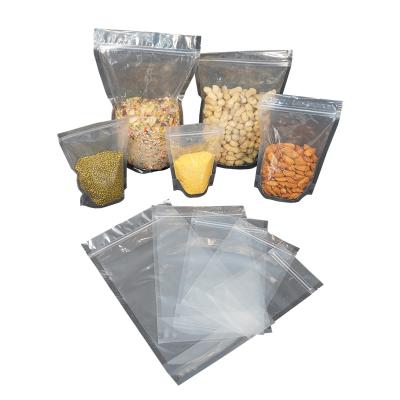 China Recyclable Stock Rack Up Food Packet Pouch Clear Transparent Ziplock Bag For Candy Nuts for sale