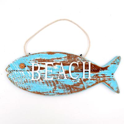 China Eco-friendly Custom Shape Logo Style Beach Sea Fish Wood Wall Hanging Decoration for sale