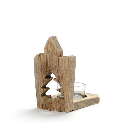 China Baihe Creative Vintage Christmas Handmade Driftwood Candle Holder Home Decoration for sale