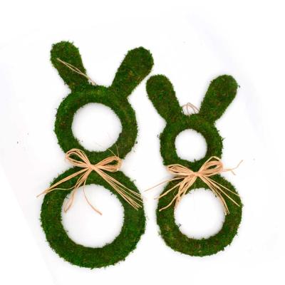 China Art Decor Custom Rabbit Ear Shape Wall Hanging Decoration Moss Green Plants Gift Garden Decor Hanging for sale