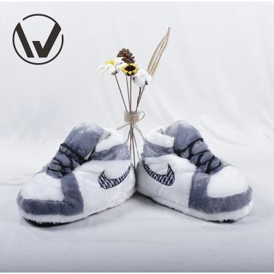 China Anti-Static Plush Stuffed AJ Sneaker Slipper Men Rubber Unique Indoor Sneaker Slippers for sale