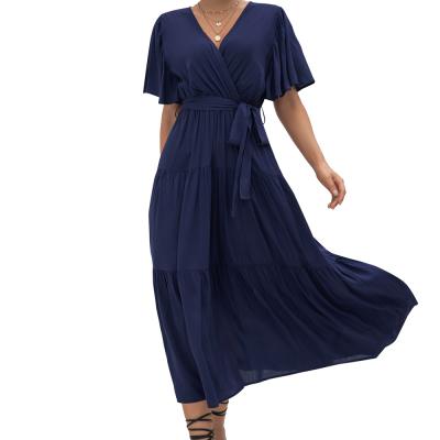 China Long Casual Dress 2021 Amazon Summer Selling Solid Color Women's Breathable Warm Short-sleeved Skirt Large Size for sale