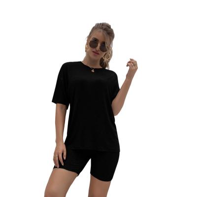 China Aliexpress Cheap Fashion Leisure Waterproof Round Neck Tops And Shorts Tight Sports Suit Women 2 Piece Set for sale