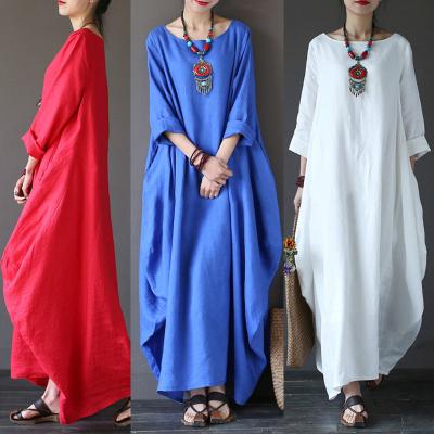 China 2021 Autumn celmia Anti-wrinkle celmia hot sale Maxi Dress women loose dress fall winterSolid long plus size skirts cotton kaftan plus size dress for sale