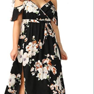 China Aliexpress Best Selling Milumia Women's Anti-Wrinkle Split Anti-wrinkle Plus Size Floral Off-the-Shoulder Dress Bohemian Plus Size Casual Dress for sale