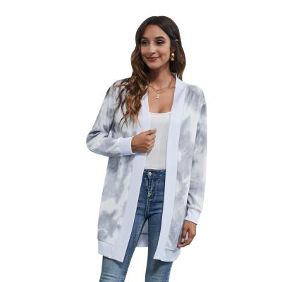 China 2021 Amazon Autumn Hot Sale High Quality Tie Dye V-Neck Knitwear Winter Open Cardigan Coat Anti-wrinkle for sale