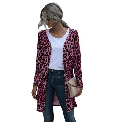 China Aliexpress best selling Anti-wrinkle leopard print Outwear plaid sleeveless long woman knit cardigan for women for sale