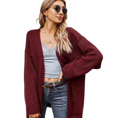 China 2021 Amazon Autumn And Winter Hot Sale Solid Color Breathable Long Cardigan Sweater Knitted Coats For Ladies for sale