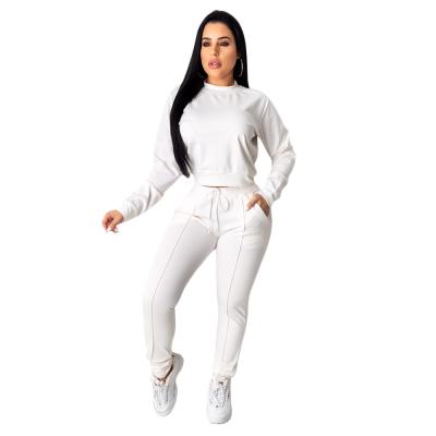 China 2021 Amazon Autumn Hot Sale Long Sleeve Drawstring Tops Pants Women Tracksuits Two Piece Set for sale