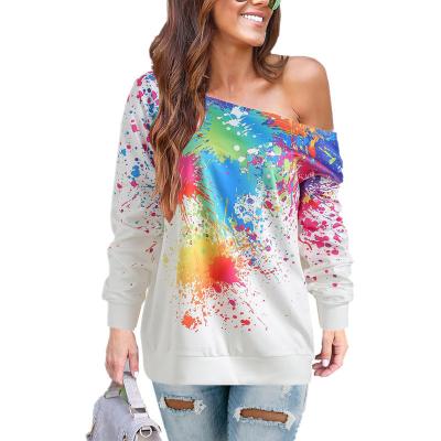 China Anti-pilling winter printing shoulder off casual sweatshirt women fleece hoodies printed women hoody for sale