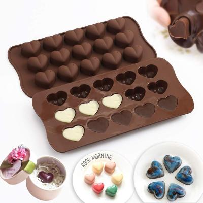 China Sustainable Qinuo LFGB Approved 15-Cavity Dimpled Silicone Dimpled Heart Shape Chocolate Mold, Valentine Heart Chocolate Gummy and Candy Mole for sale