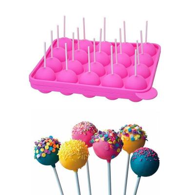 China SHQN 20 Cavity Silicone Pink Lolly Pop Party Cupcake Baking Mold Cake Pop Stick Mold Tray Viable for sale