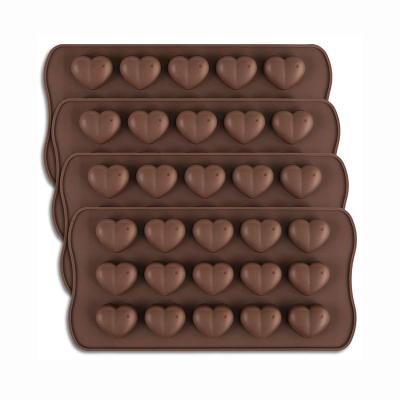 China 15-Cavity Sustainable Reusable Silicone Dimpled Valentine Heart Chocolate Bar and Candy Molds for sale