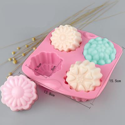 China SHQN 4 Cavity Silicone Disposable Flower Cake Soap Heat Resistant Non-Stick Molds for sale