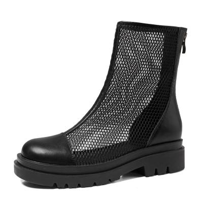 China Trend B2 Fashion Black And White Mesh Flat Ankle Boots Chunky Unique Boots Ready To Ship for sale