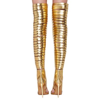 China Fashion Trend Peep Toe Straps Heels Handmade Women Gold Sandal High End Boots for sale