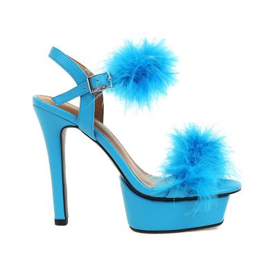 China Anti-odor 2022 New Spring Designer Platform High Heel Fur Sandals Women Shoes Leather Sandals for sale