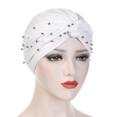 China Cotton Inner Cross Scarf Underscarf Hat Underscarf Muslim Hijab Hat Headwrap Solid Color Pearl Variety Solid Color Women Fashion Polyester Hijab Hat Turban for sale