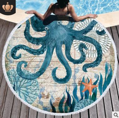 China Sustainable playa toalla custom printed Round Microfiber round pattern beach towel with tassels for sale