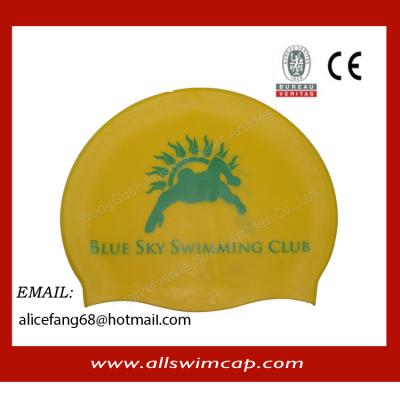 China Customized logo printing Slicone waterproof swim caps for sale