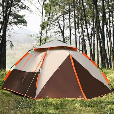 China Straight Tying Type Easy Installed Waterproof Silver 210D Oxford Family Straight Tying Type 3-4 Person Camping Tent For Backpacking Hiking for sale