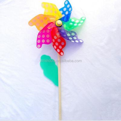 China Outdoor Plastic Wind Spinner Garden Windmill Wooden Handle Children Play for sale