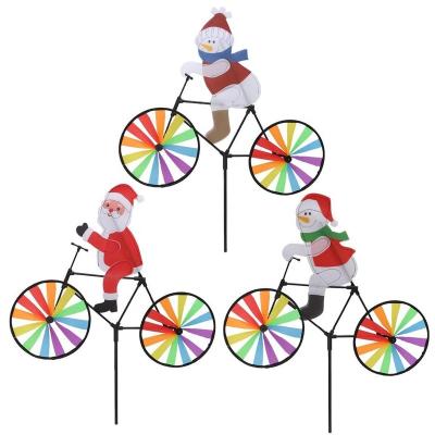 China Garden Decoration Wind Spinner Christmas Man on 3D Bike Wheel Rack Decor Colorful Windmill for Backyard Lawn for sale