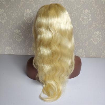 China 2021 New Fashion Body Wave Full Lace Wigs With Bangs Silky Straight Hair 613 Blonde Wig for sale