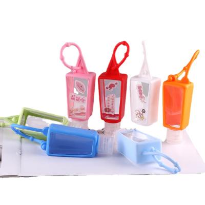 China Cosmetic Reusable Mini Silicone Hand Sanitizer Bottle Chain Carriers 30ml Portable Empty Main Holder for 1 fl oz bottle for sale