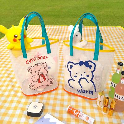 China Fashion Small Cartoon Bear First Heart Handbag Large Capacity Beach Bag Swimming Portable Bag PVC Cute Transparent Jelly Bag for sale