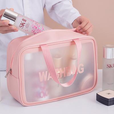 China Custom Made Eco-friendly Transparent Cosmetic Bag Large Capacity Bag PU Logo Waterproof Bath Bag With Low MOQ for sale