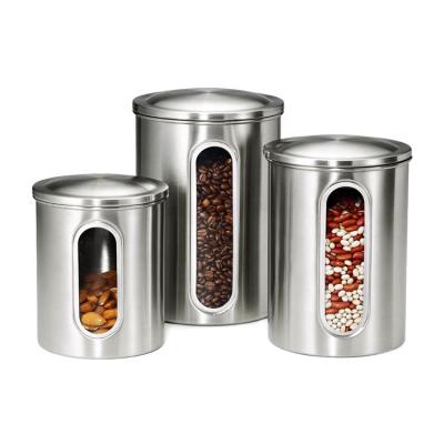 China Freshness Preservation 3 Pieces Stainless Steel Modern Kitchen Canister Set With Lids for sale