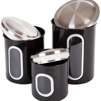 China Black Color Freshness Preservation Stainless Steel Window Storage Canister Set With Lids for sale