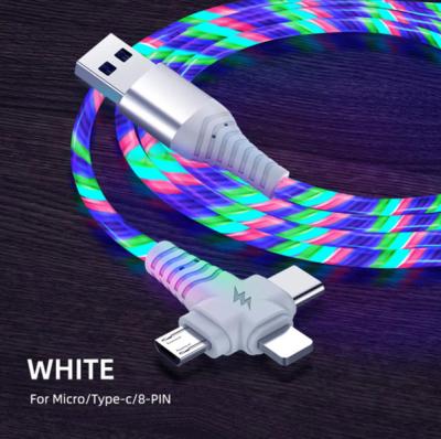 China 3in1 Flow Iluminación luminosa cable USB para Samsung 3 en 1 2in1 LED Micro USB Tipo C cargador de 8 pines alambre para iPhone Huawei Xiaomi en venta